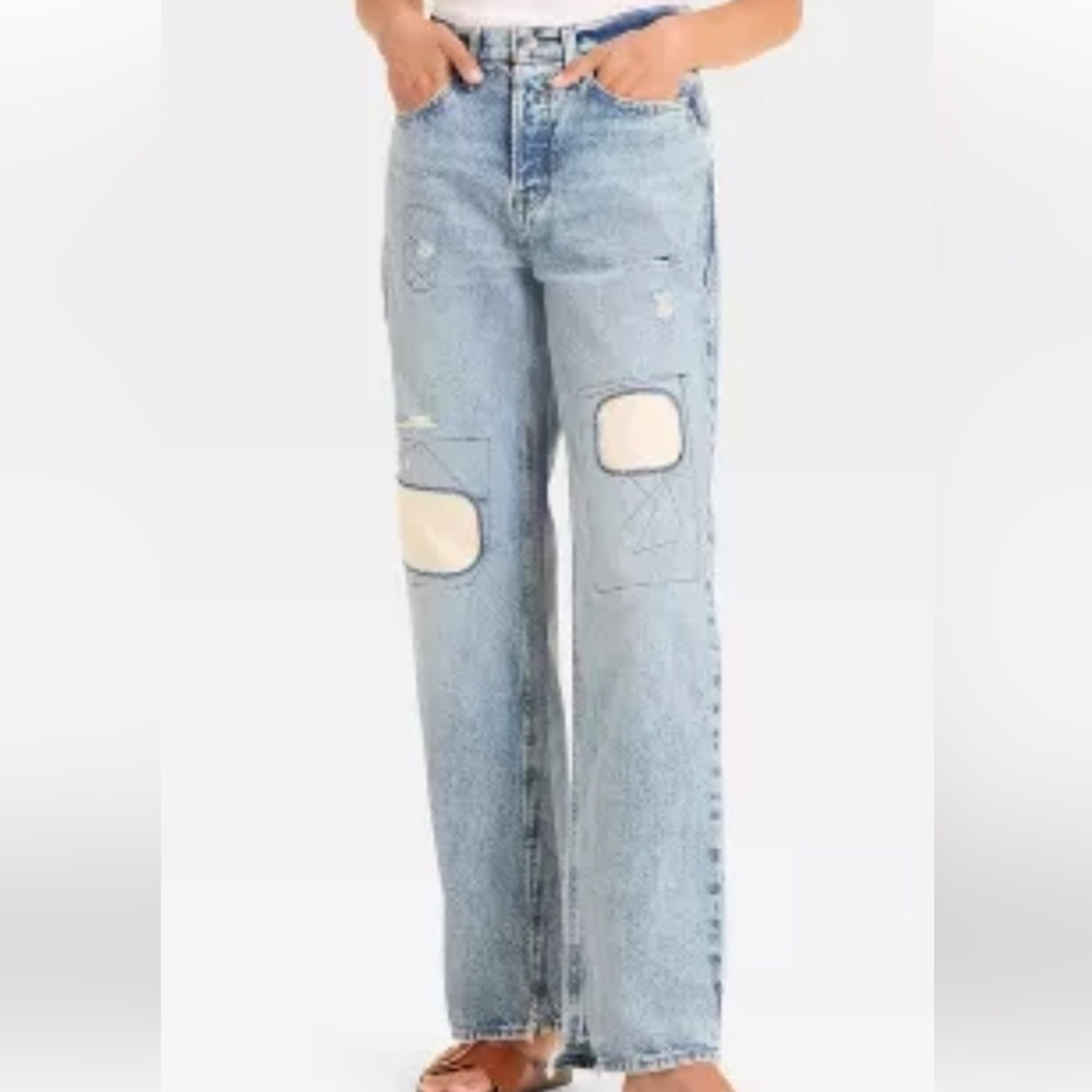Women's Light Blue Jeans with Cream Patches